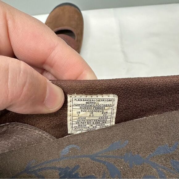 Merrell plaza bandeau cherry oak brown suede leather mary jane shoes women's 9. - Picture 7 of 8